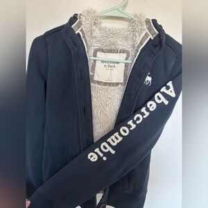 Abercrombie & Fitch Y2K Vintage Navy Hoodie Jacket with Faux Fur Lining